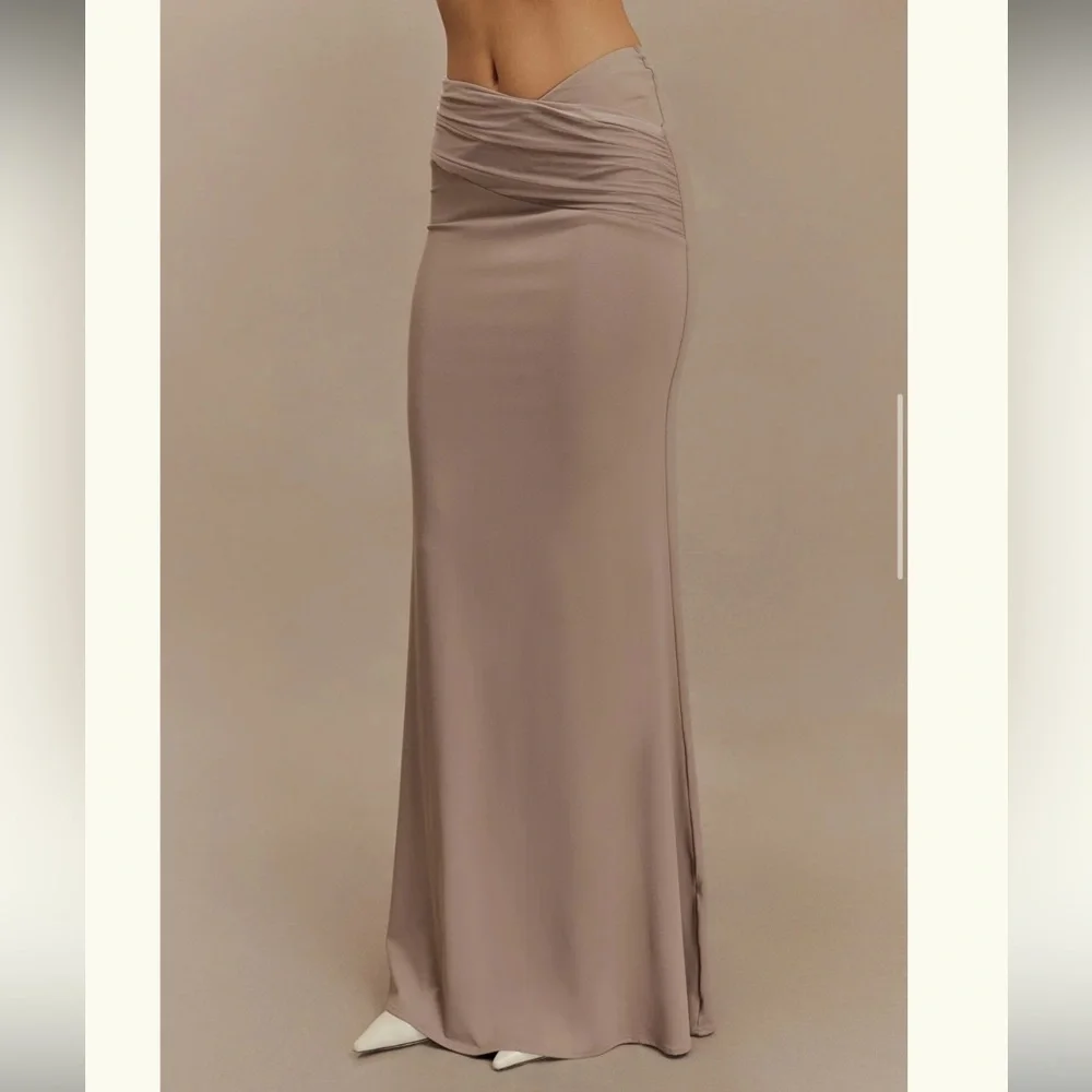 (SOLD) Meshki ~ Jules ~ Recycled Nylon And Mesh Maxi Skirt - Taupe - Picture 4 of 10